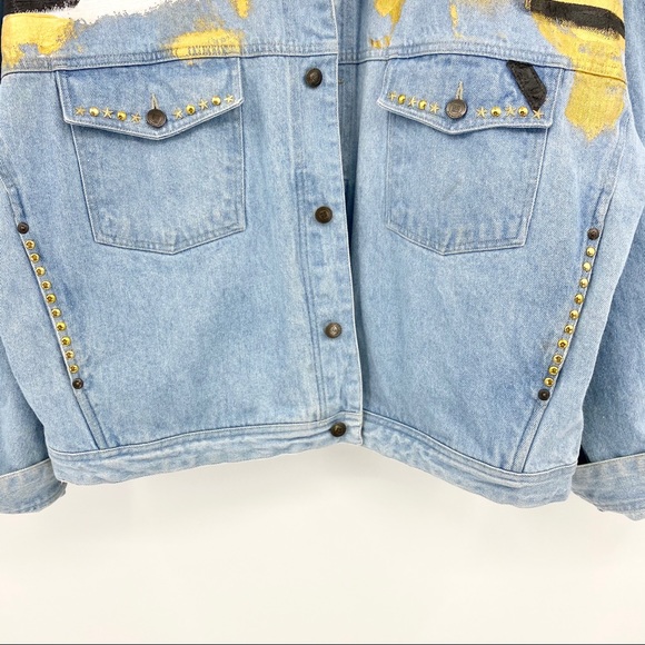 URBAN HAUTE LABEL 'ROCKSTA' Vintage Studded Rolling Stones Denim Trucker Jacket - Picture 8 of 16